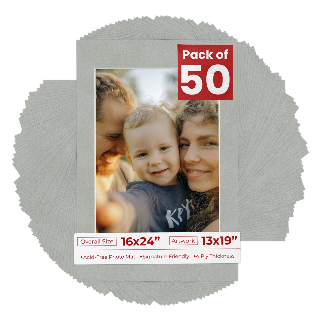 Light Grey Suede Mat Board for 16x24 Frames - Fits 13x19 Photos